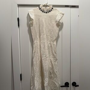 Grana Cream Midi Dress with Ruffle Sleeves